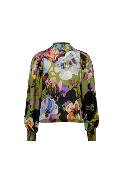 Puff Blouse, Olive Anemone