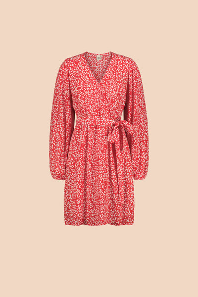 Wrap Mini Dress, Flora Red