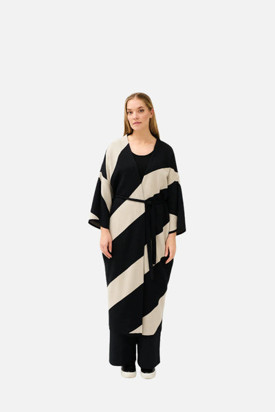 WIDE SLEEVE Neuletakki, Musta/hiekka