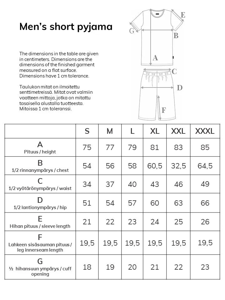 Ratia Shortsipyjama, Unisex Musta/Beige