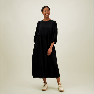 Volume Sleeve Midi Dress, Licorice