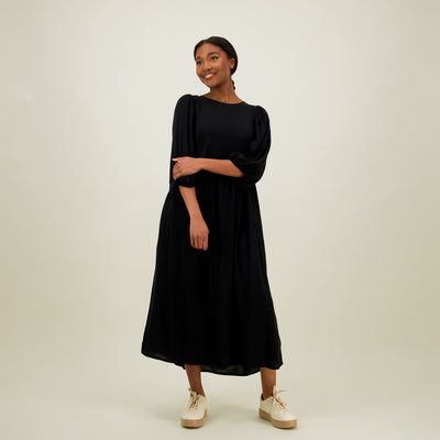 Volume Sleeve Midi Dress, Licorice