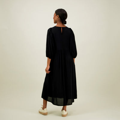 Volume Sleeve Midi Dress, Licorice