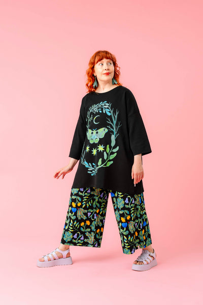 Leandro Long T-Shirt Moth Moon, Black