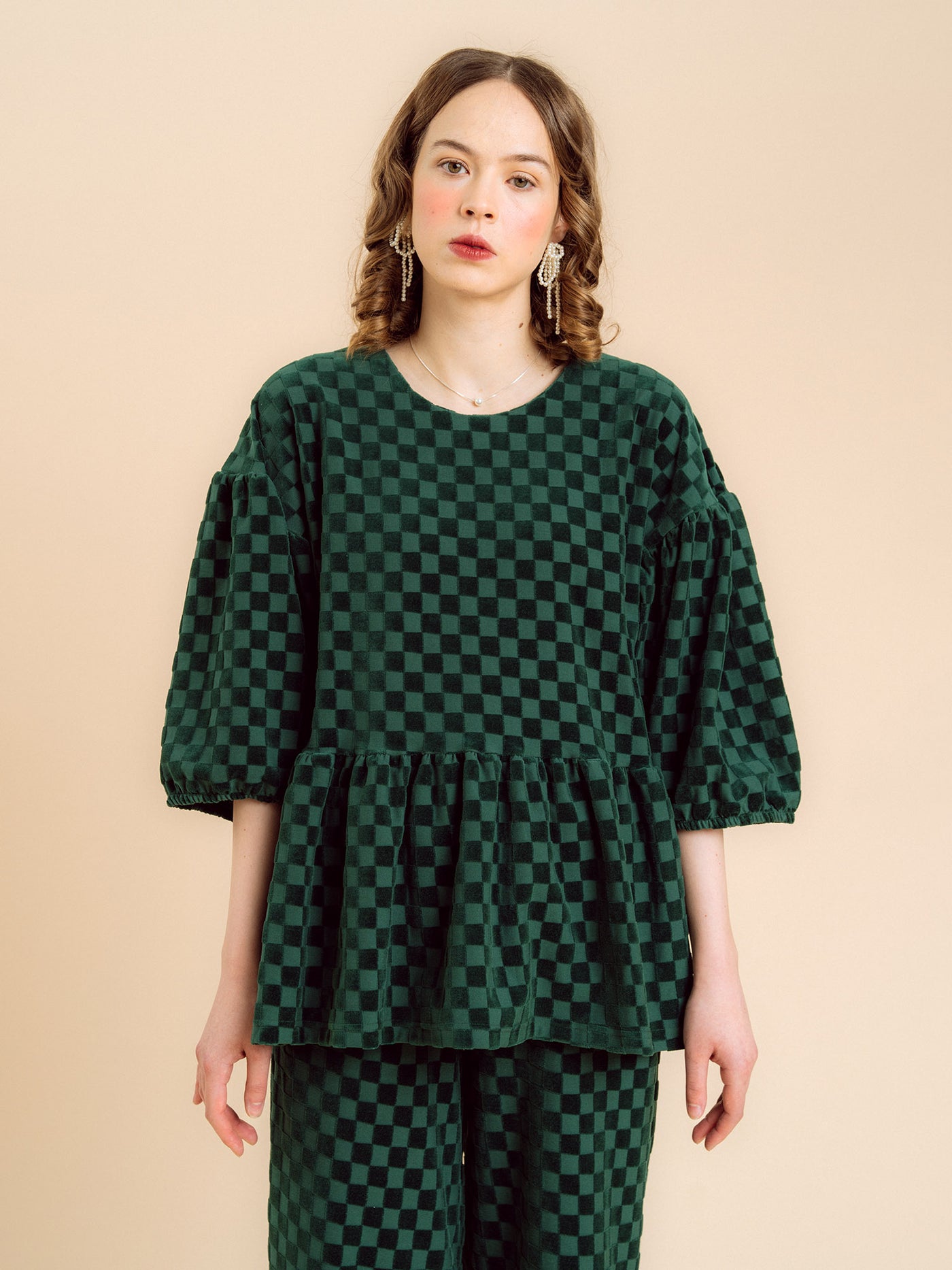 Lolita Shirt, Chess Velour Green