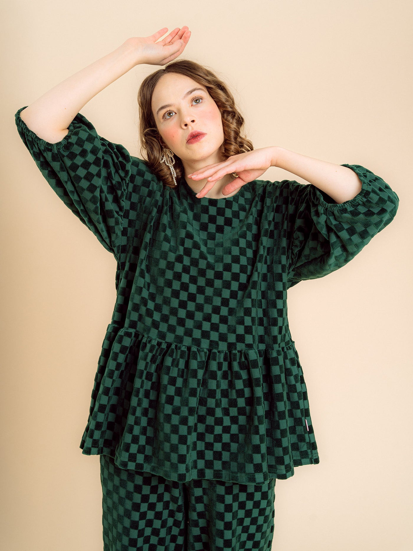 Lolita Shirt, Chess Velour Green