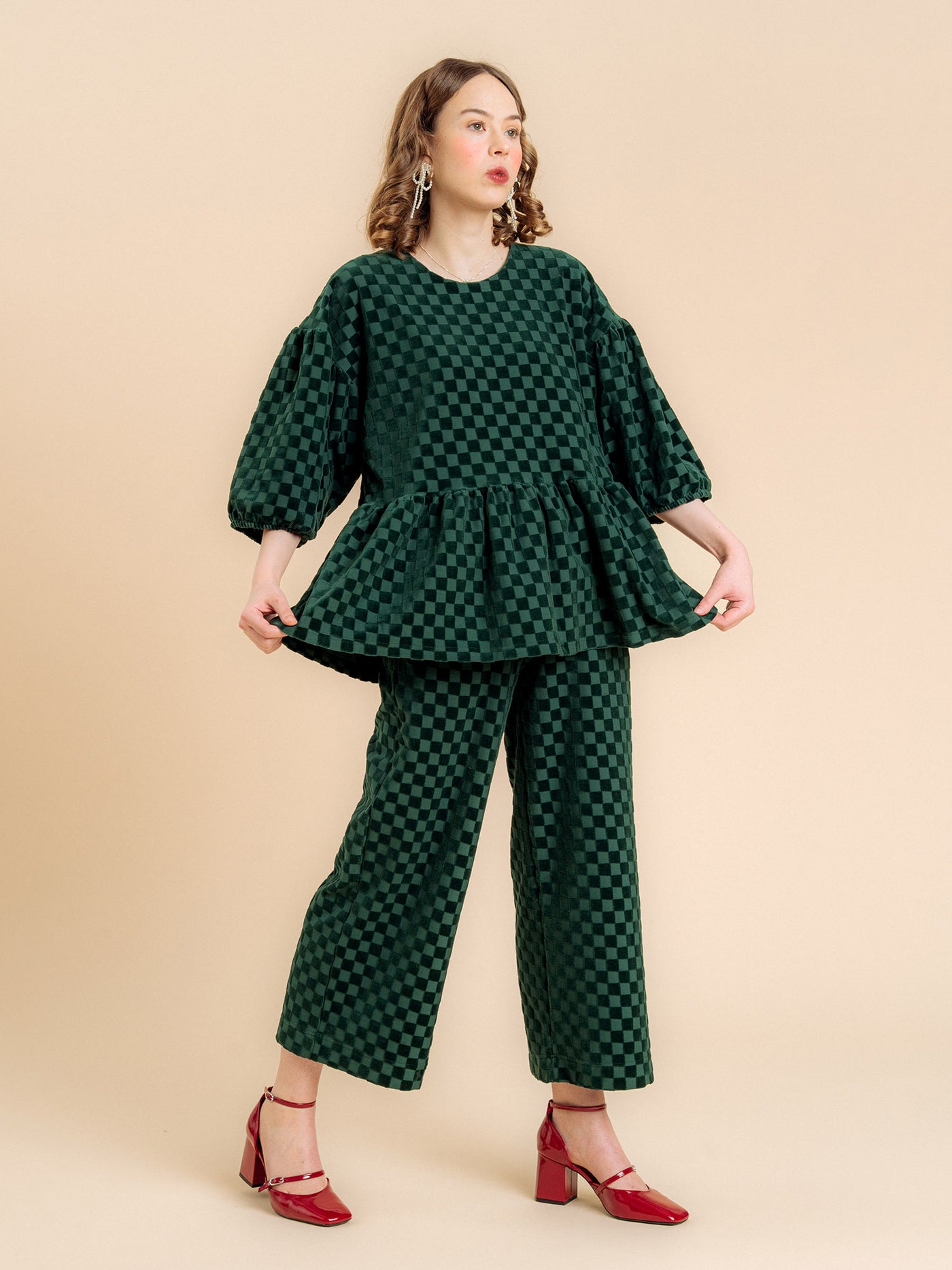 Vera Pants, Chess Velour Green