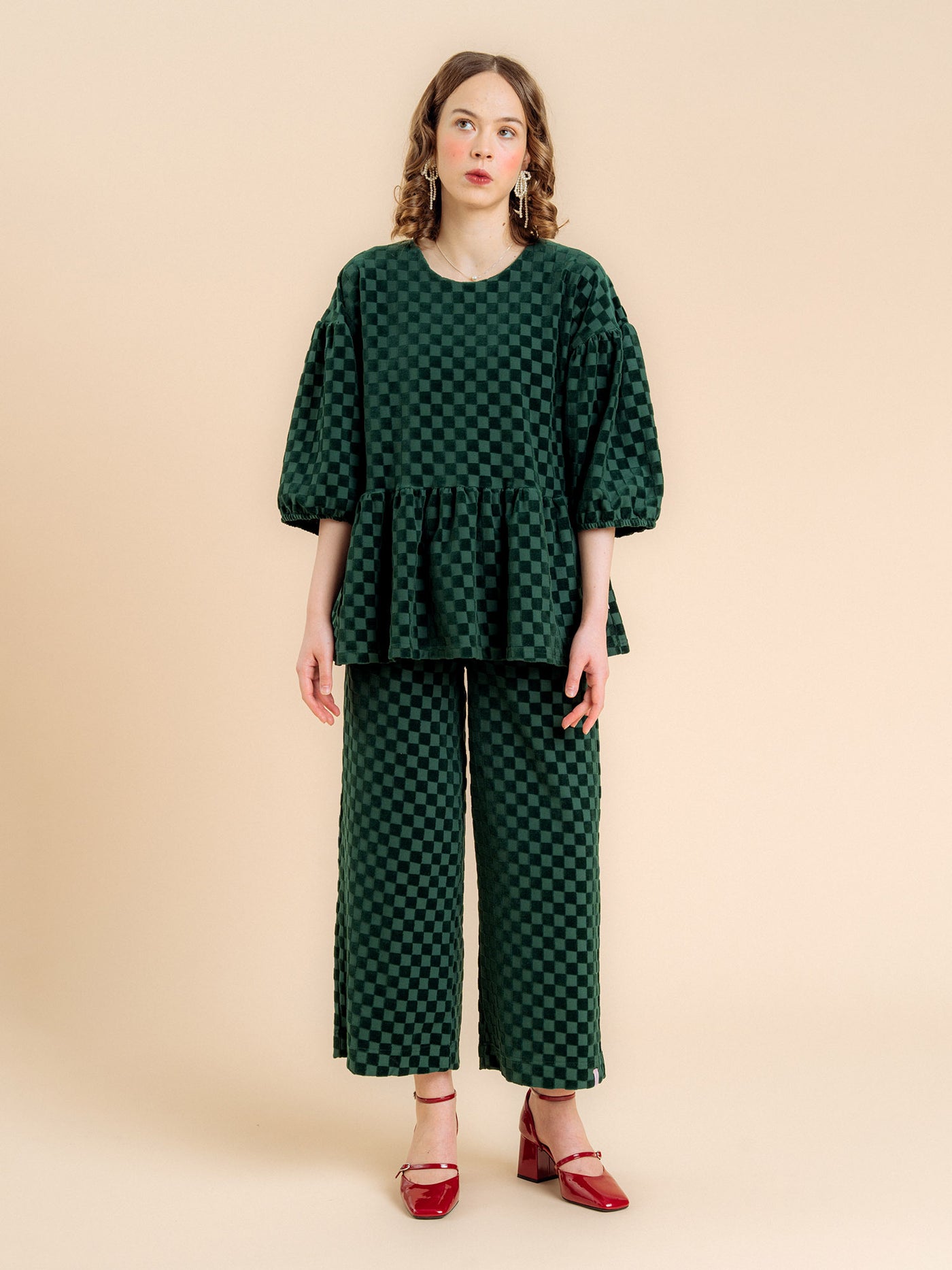Vera Pants, Chess Velour Green