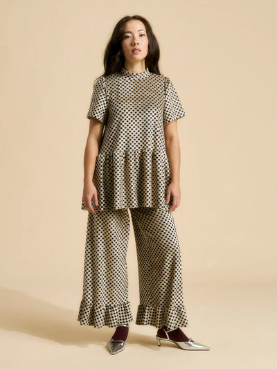 Vanda Peplum Shirt, Almond Chess