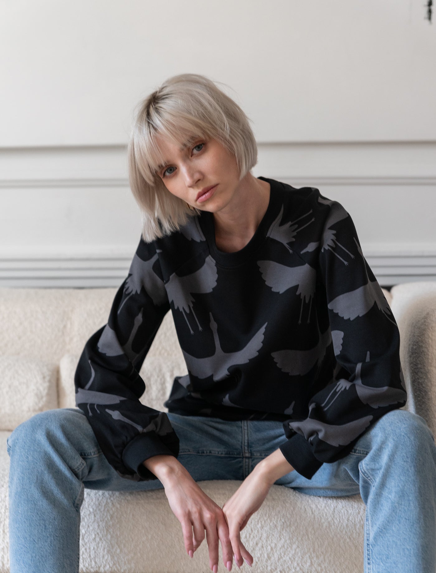 Rita Sweatshirt Cranes, Black