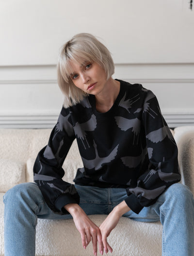 Rita Sweatshirt Cranes, Black