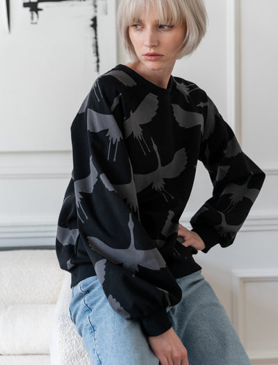 Rita Sweatshirt Cranes, Black