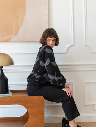 Rita Sweatshirt Cranes, Black