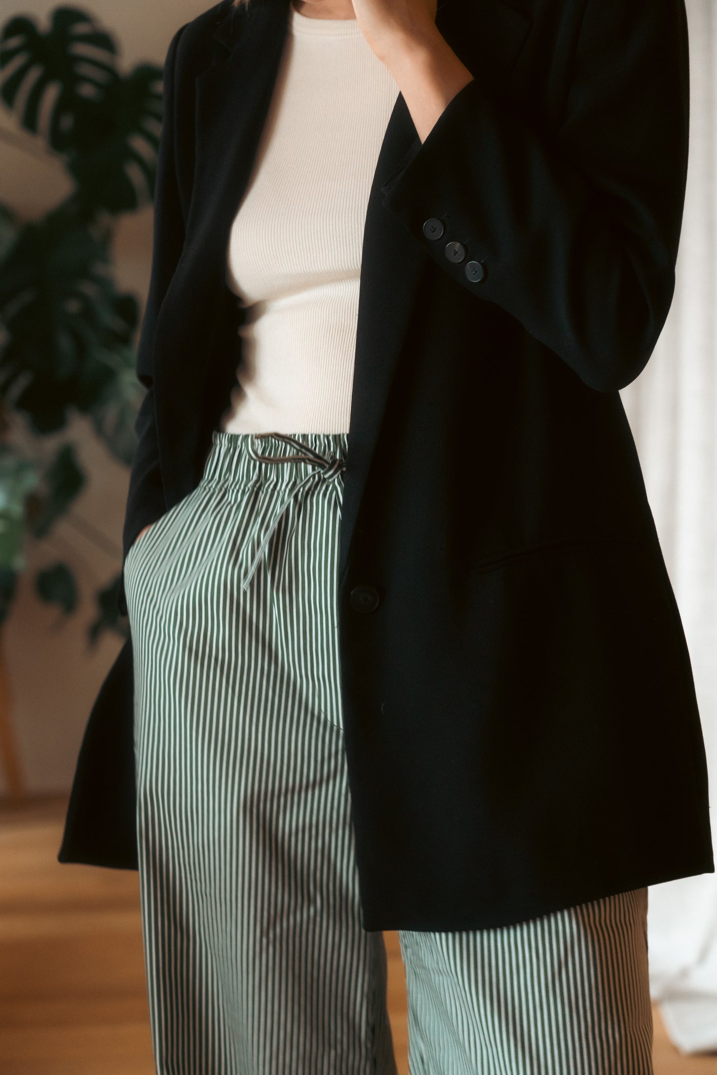 Striped Straight Pants, Green