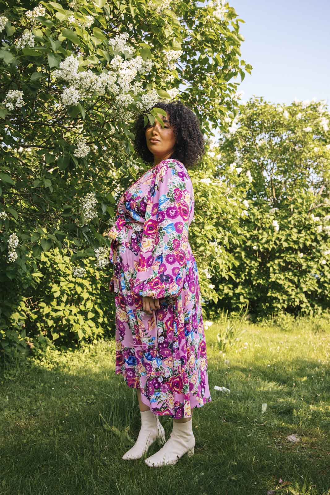 Wrap Midi Dress, Pink Marigold