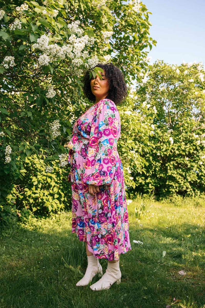 Wrap Midi Dress, Pink Marigold