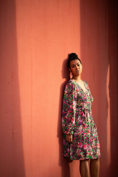 Wrap Mini Dress, Blooming Forest Bright