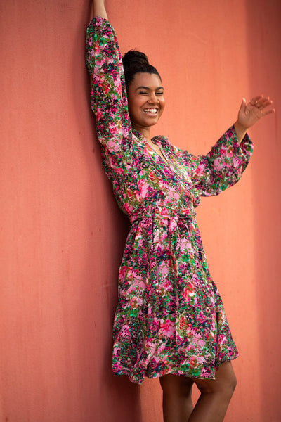 Wrap Mini Dress, Blooming Forest Bright