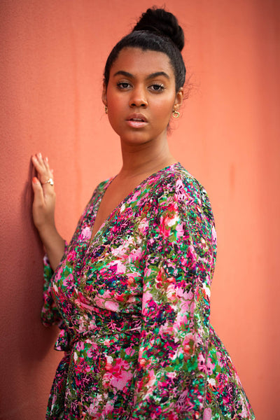 Wrap Mini Dress, Blooming Forest Bright