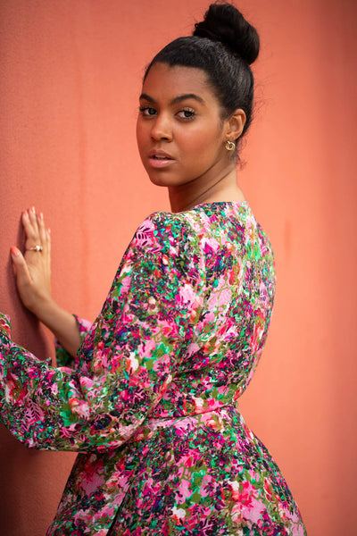 Wrap Mini Dress, Blooming Forest Bright