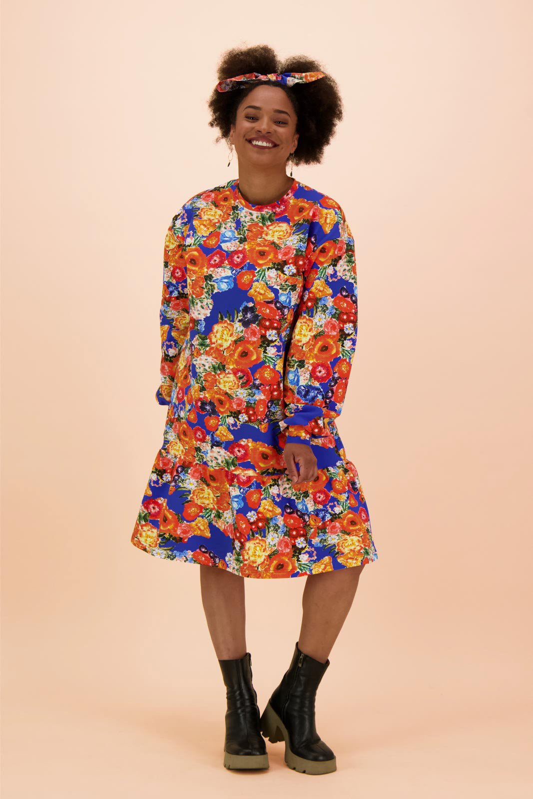 Ruffle Sweatshirt Dress, Marigold