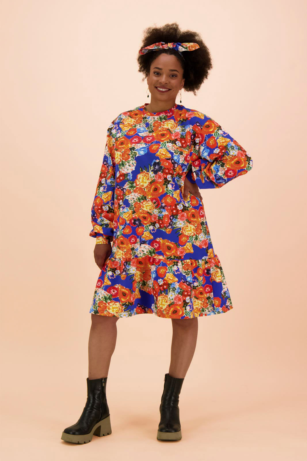 Ruffle Sweatshirt Dress, Marigold