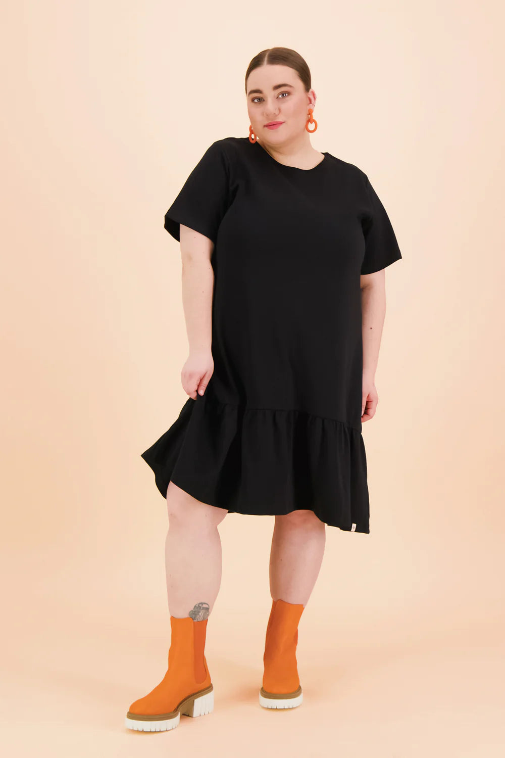 Ruffle T-Shirt Dress, Black