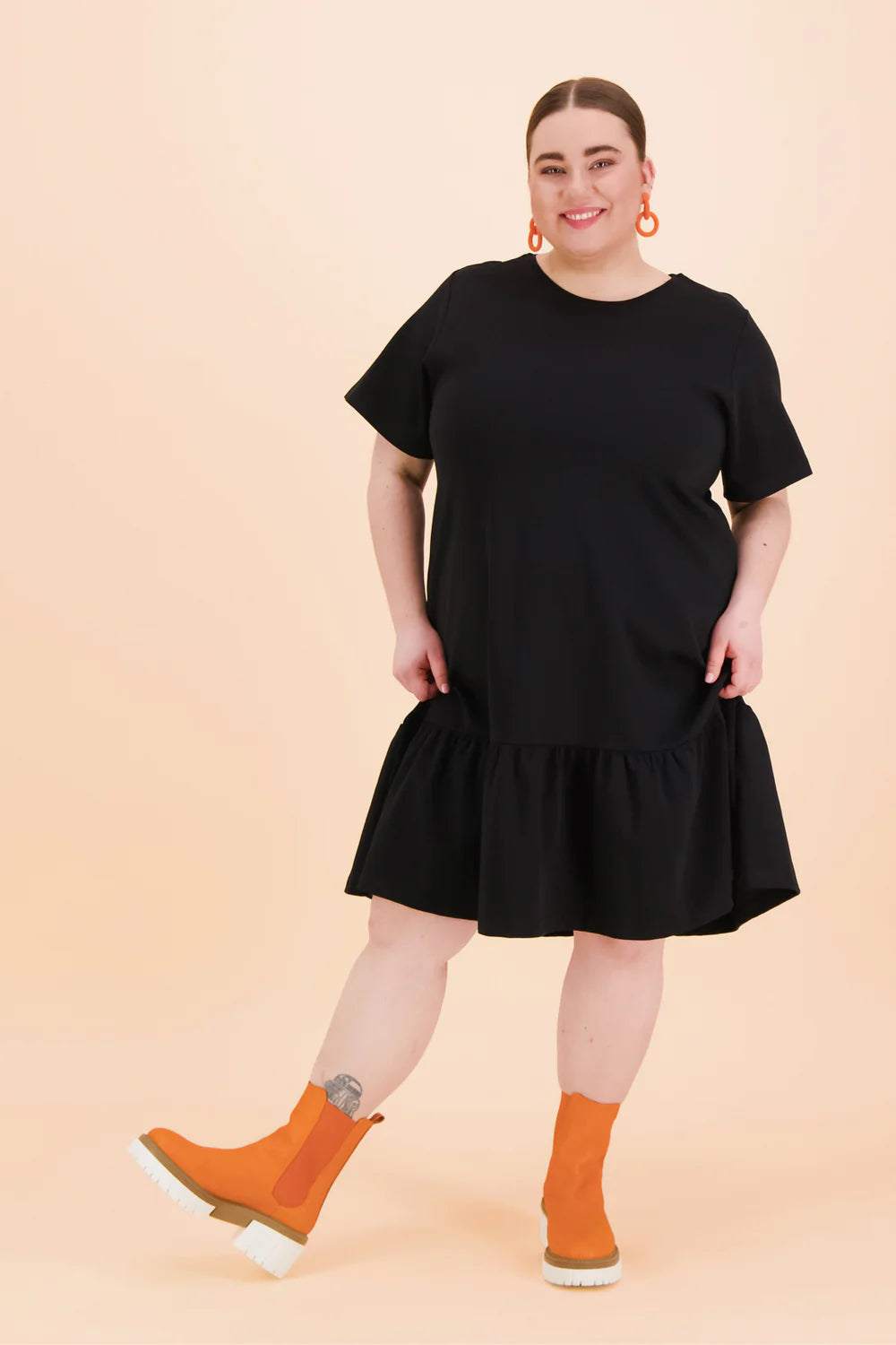 Ruffle T-Shirt Dress, Black