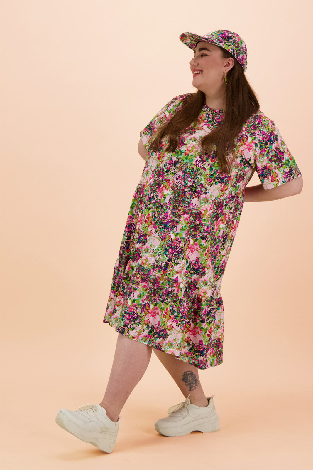 Ruffle T-Shirt Dress, Blooming Forest Bright