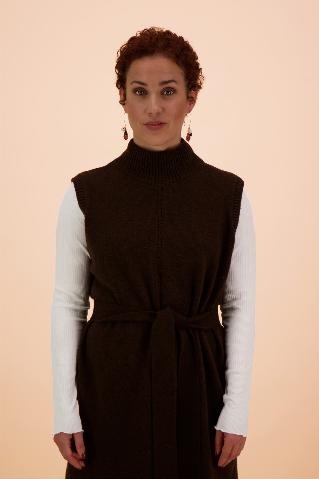 Sleeveless Wool Dress, Chocolate