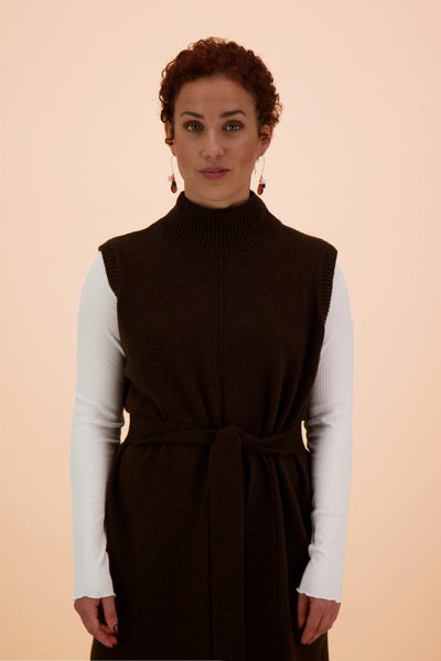 Sleeveless Wool Dress, Chocolate