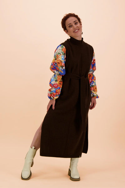 Sleeveless Wool Dress, Chocolate