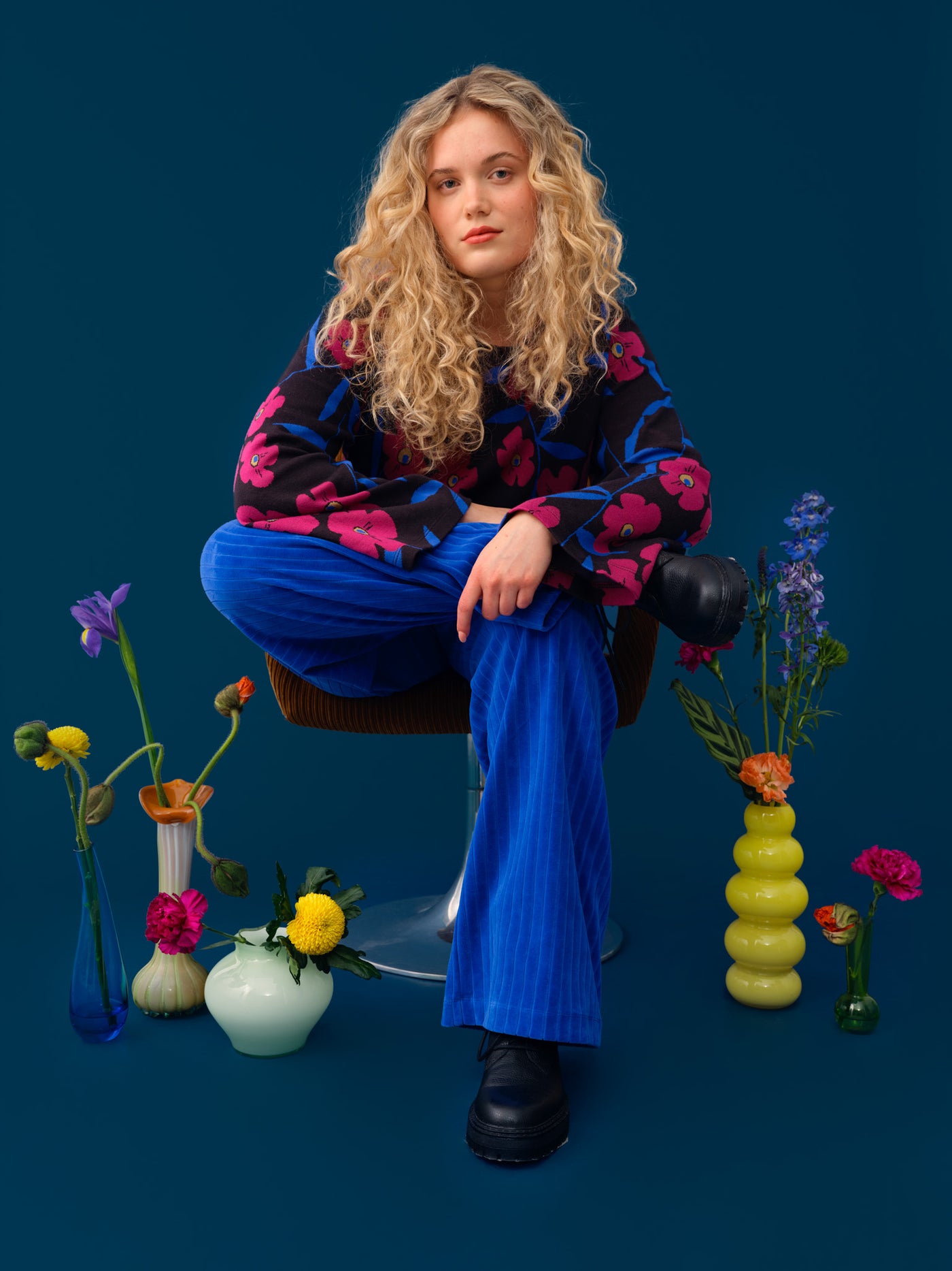 Velour rib pants, Dazzling Blue