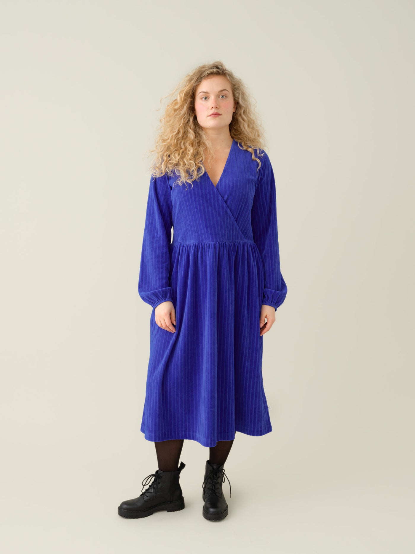Velour rib dress, Dazzling Blue