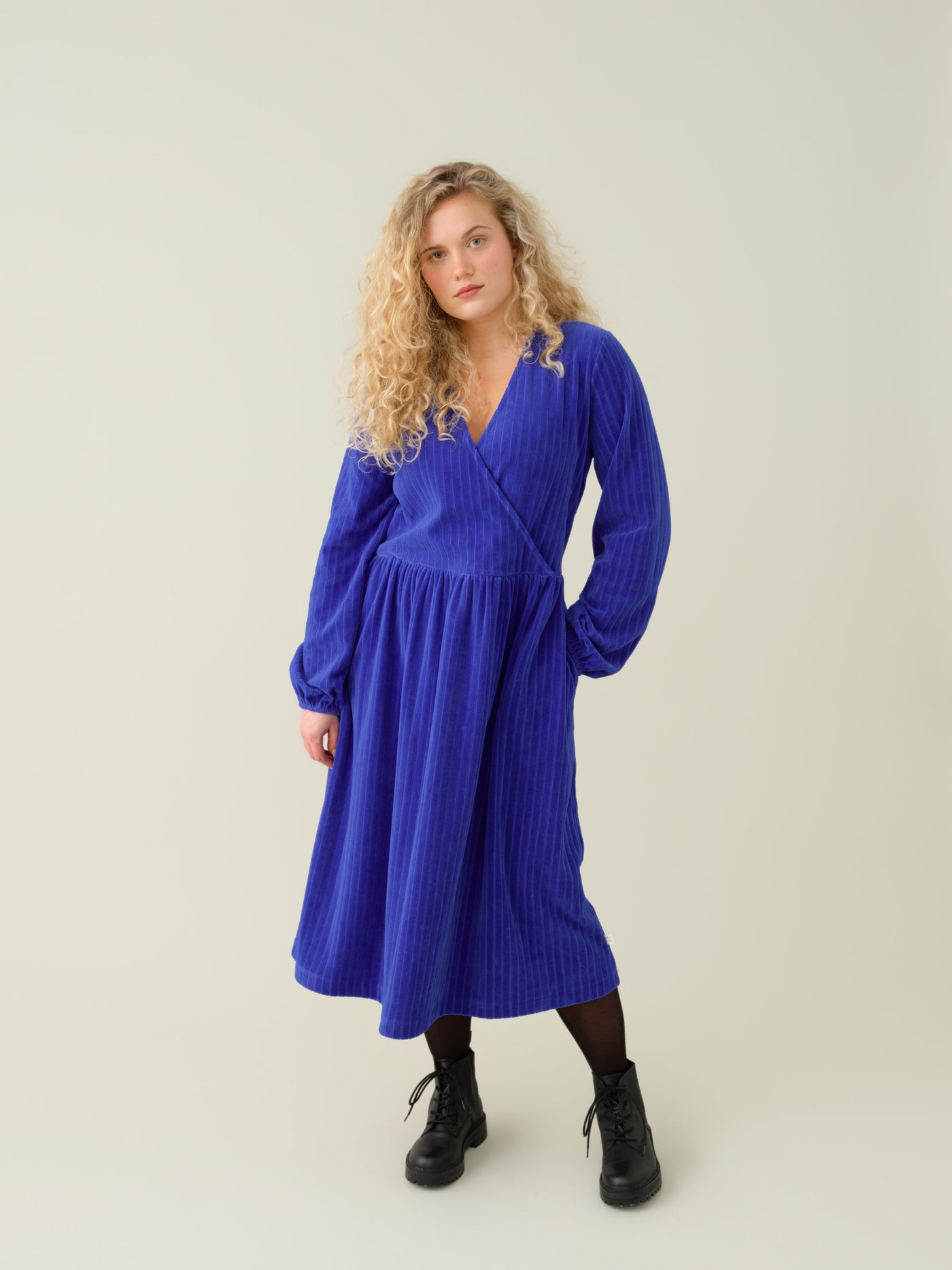 Velour rib dress, Dazzling Blue