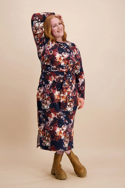 Midi Belted Dress, Cobalt Rose