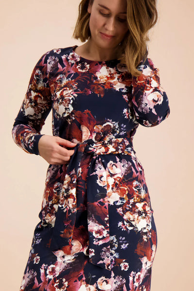 Midi Belted Dress, Cobalt Rose