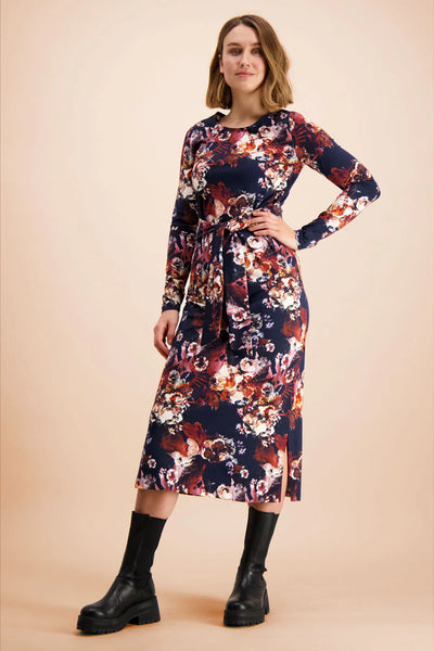 Midi Belted Dress, Cobalt Rose