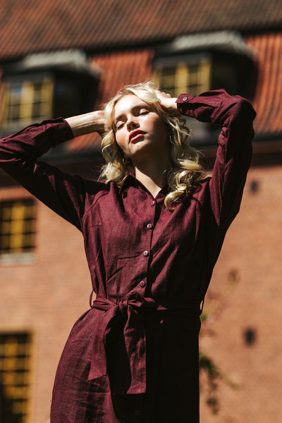 Chloe Dress Linen, Merlot