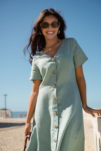 Penelope Dress Linen, Desert Sage