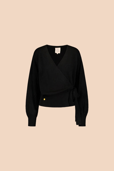Wool Wrap Cardigan, Black