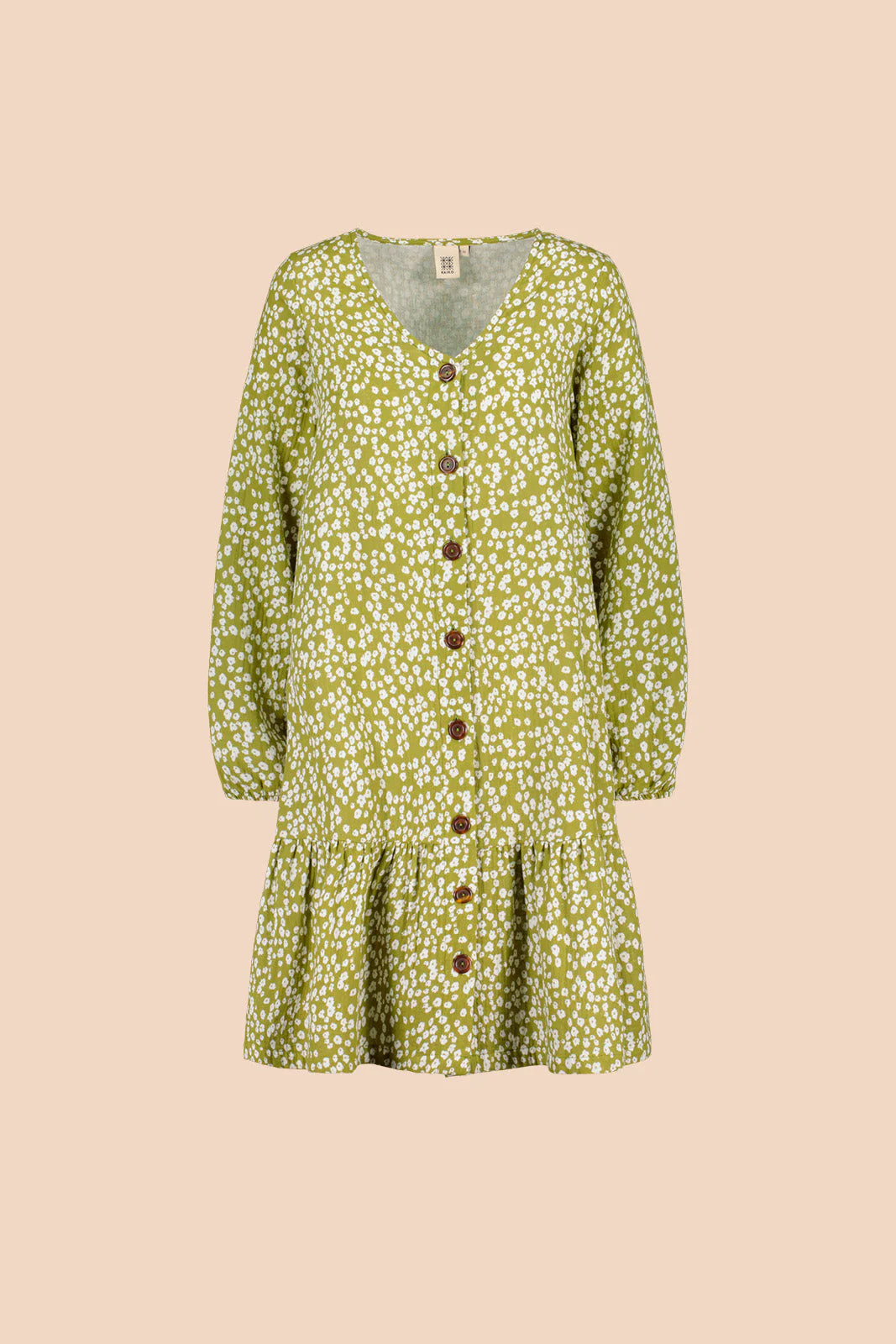 Ruffle Button Dress, Flora Olive