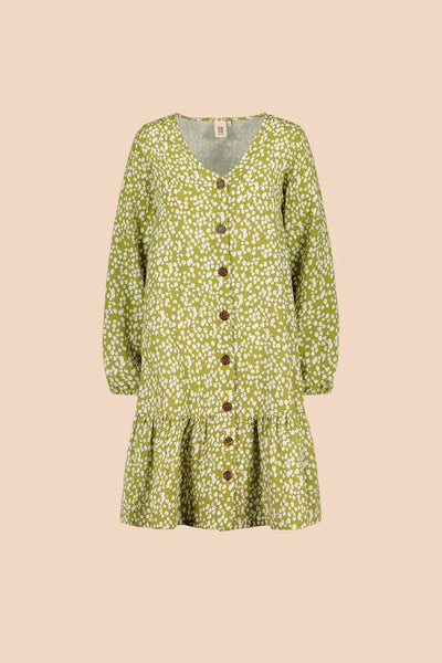 Ruffle Button Dress, Flora Olive
