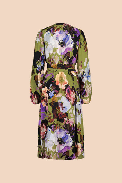 Wrap Midi Dress, Olive Anemone