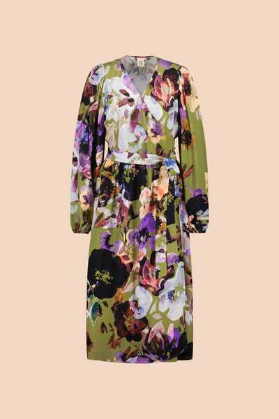 Wrap Midi Dress, Olive Anemone