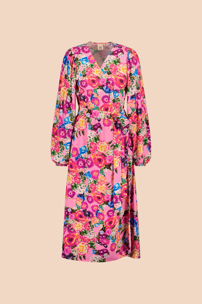 Wrap Midi Dress, Pink Marigold