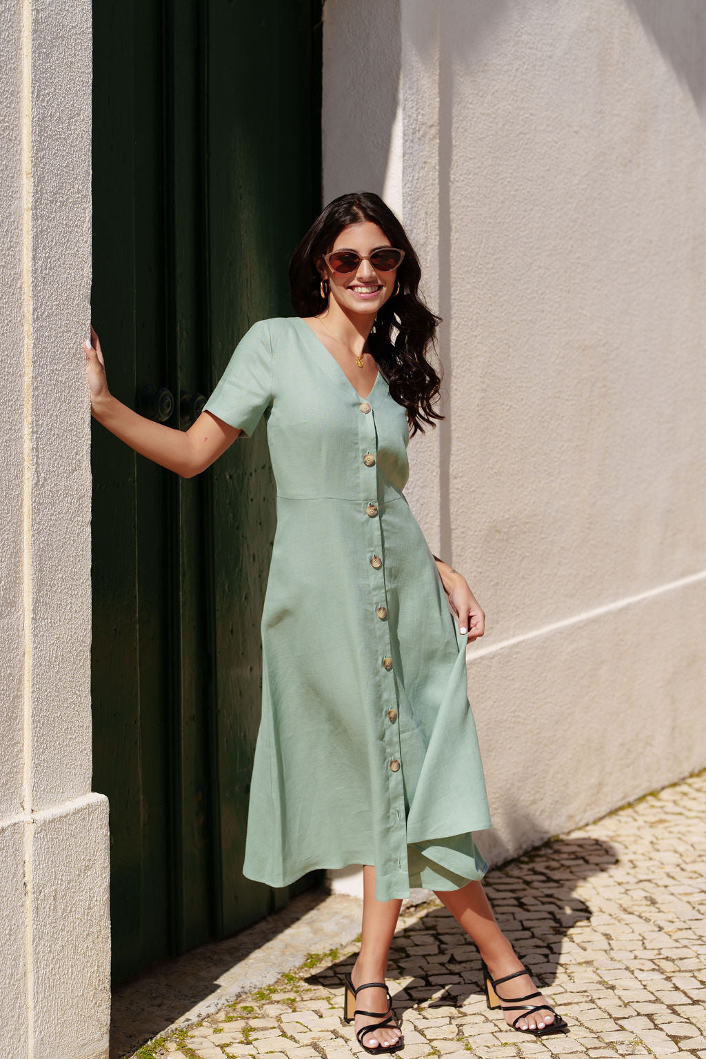Penelope Dress Linen, Desert Sage