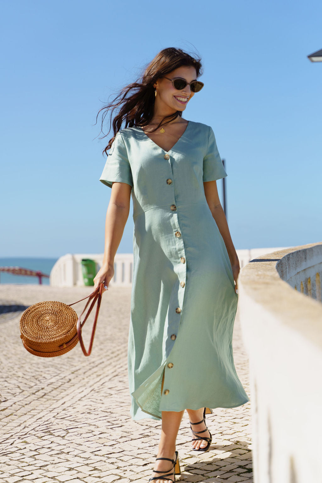 Penelope Dress Linen, Desert Sage