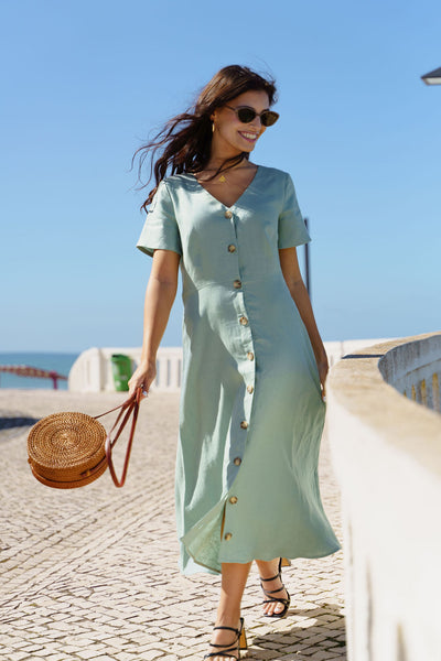 Penelope Dress Linen, Desert Sage