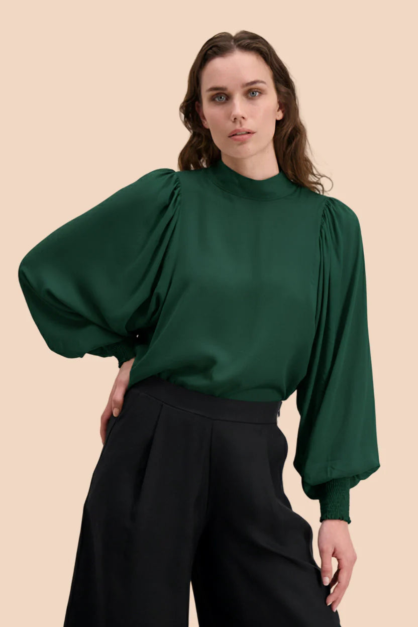 Puff Blouse, Dark Green
